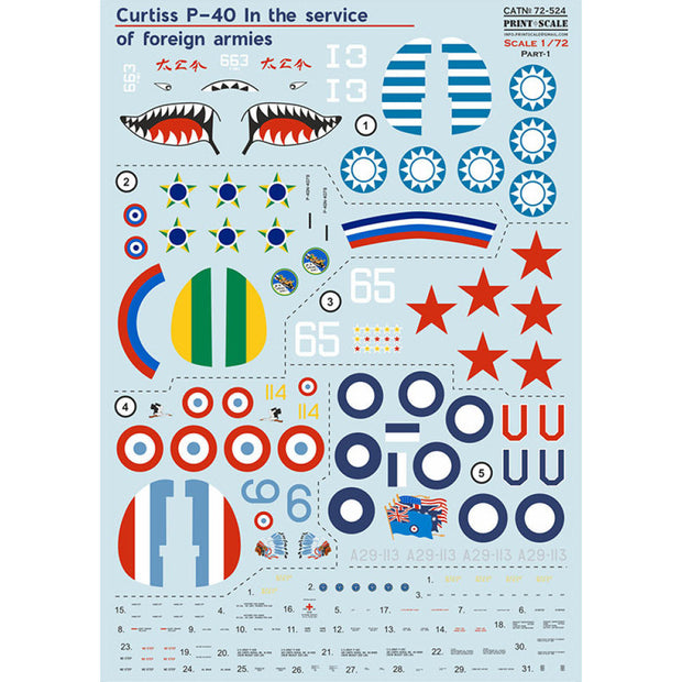 Print Scale 72-524 Decal Curtiss P-40 In the service of foreign armies. Part-1 Scale 1:72