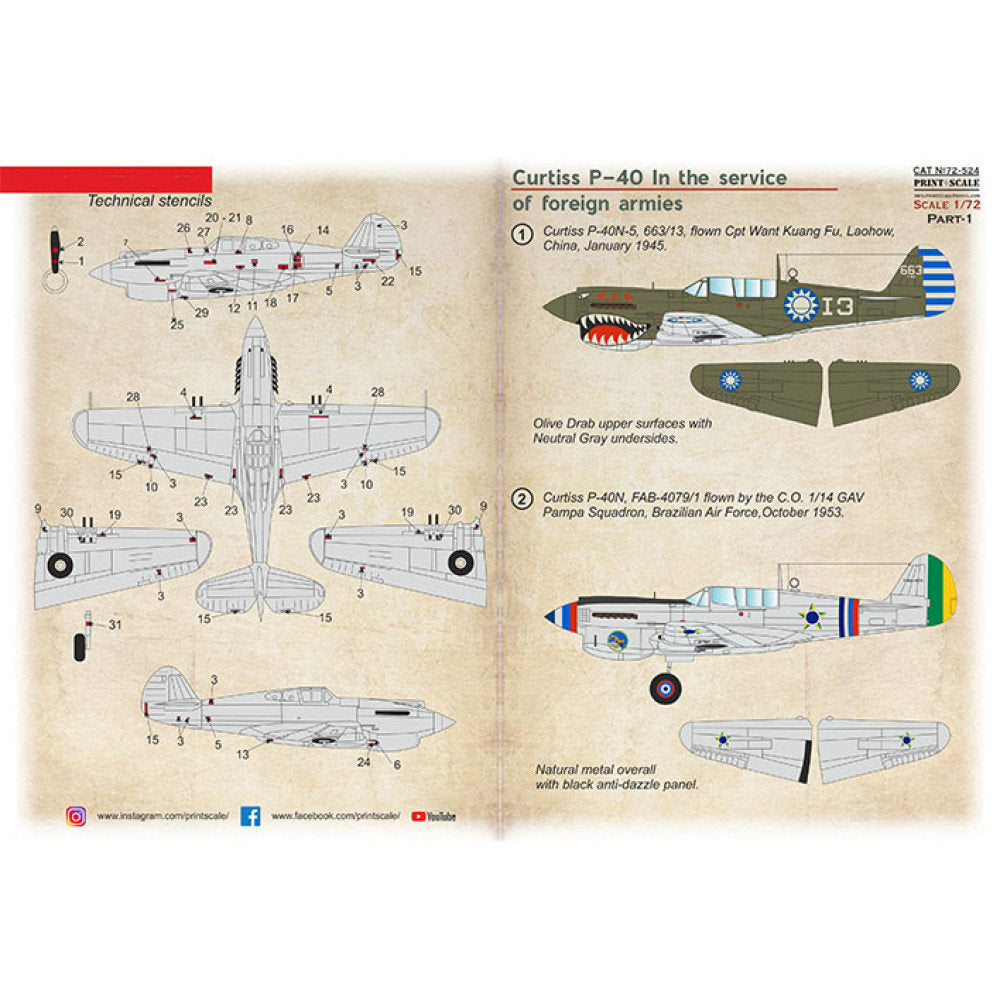 Print Scale 72-524 Decal Curtiss P-40 In the service of foreign armies. Part-1 Scale 1:72