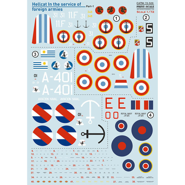 Print Scale 72-529 Decal Hellcat In the service of foreign armies Part-1 Scale 1:72 for Aircraft Plastic model kit