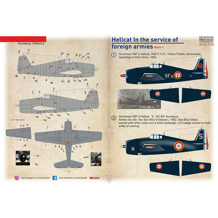 Print Scale 72-529 Decal Hellcat In the service of foreign armies Part-1 Scale 1:72 for Aircraft Plastic model kit