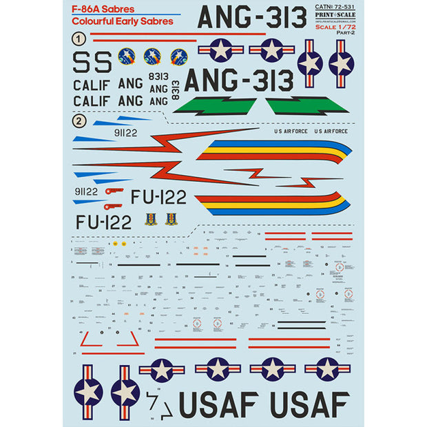 Print Scale 72-531 Decal F-86A Sabres Colourful Early Sabres Part-2 Scale 1:72 for Aircraft Plastic model kit
