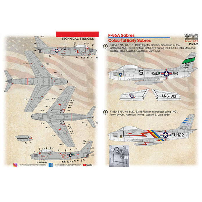 Print Scale 72-531 Decal F-86A Sabres Colourful Early Sabres Part-2 Scale 1:72 for Aircraft Plastic model kit