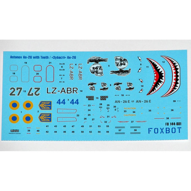Foxbot 144-001 Decal Antonov AN-26 with Teeth Scale 1:144 for Aircraft Plastic Model Kit