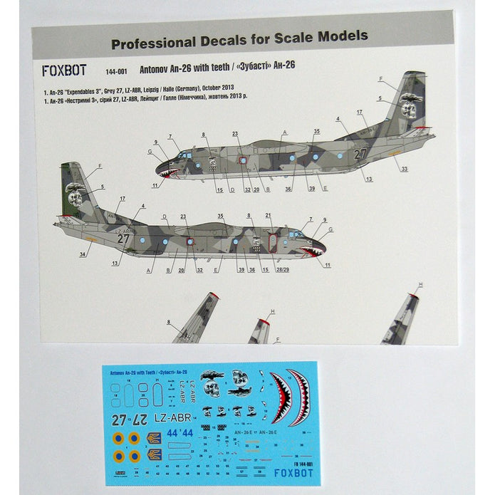 Foxbot 144-001 Decal Antonov AN-26 with Teeth Scale 1:144 for Aircraft Plastic Model Kit