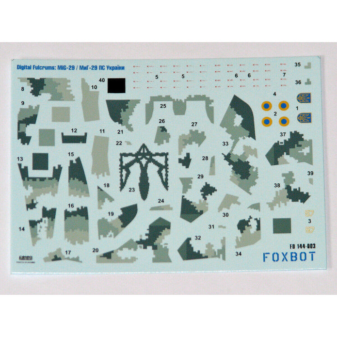 Foxbot 144-003 Decal MiG-29 9-13 Ukrainian Air Forces, digital camouflage Scale 1:144 for Aircraft Plastic Model Kit