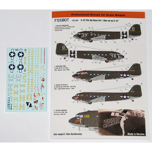 Foxbot 144-004 Decal Douglas C-47 Skytrain/Dakota Pin-Up Nose Scale 1:144 for Aircraft Plastic Model Kit