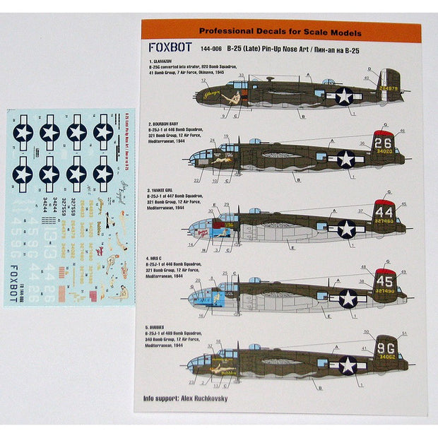 Foxbot 144-006 Decal North American B-25 Mitchell (Late) Pin-Up Nose Scale 1:144 for Aircraft Plastic Model Kit