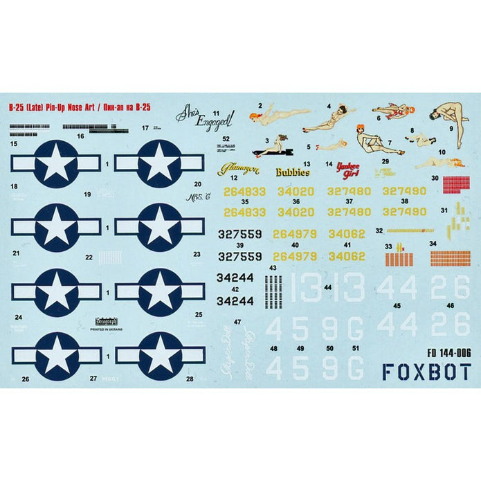 Foxbot 144-006 Decal North American B-25 Mitchell (Late) Pin-Up Nose Scale 1:144 for Aircraft Plastic Model Kit