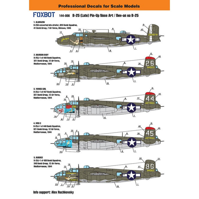 Foxbot 144-006 Decal North American B-25 Mitchell (Late) Pin-Up Nose Scale 1:144 for Aircraft Plastic Model Kit