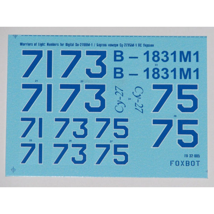 Foxbot 32-005 Decal Numbers for Su-27UBM Ukrainian Air Forces, digital camouflage Scale 1:32 for Aircraft Plastic Model Kit