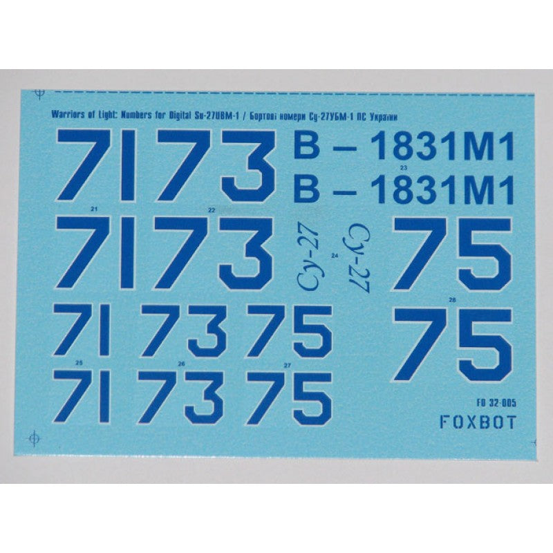 Foxbot 32-005 Decal Numbers for Su-27UBM Ukrainian Air Forces, digital camouflage Scale 1:32 for Aircraft Plastic Model Kit