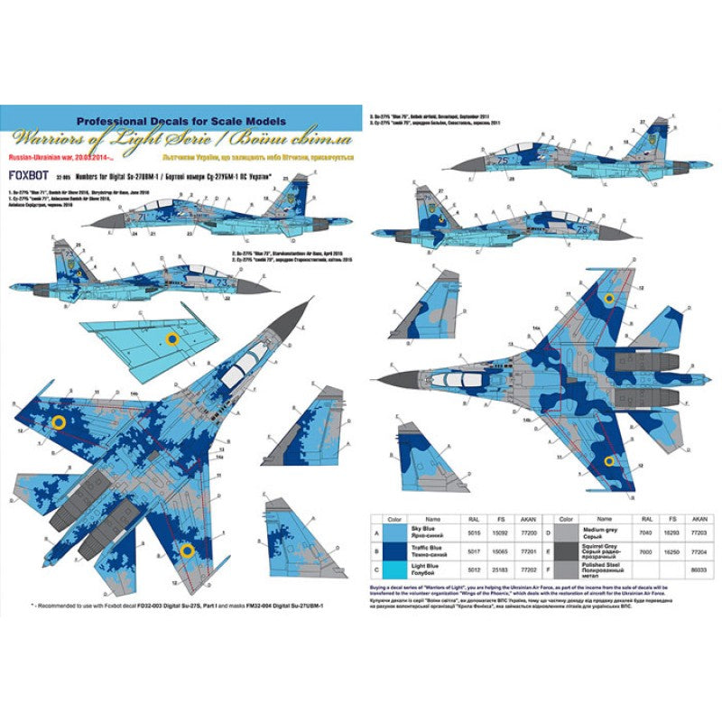 Foxbot 32-005 Decal Numbers for Su-27UBM Ukrainian Air Forces, digital camouflage Scale 1:32 for Aircraft Plastic Model Kit