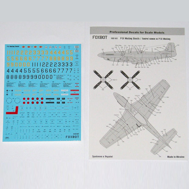 Foxbot 32-012 Decal: Stencils for North American P-51 Mustang Scale 1:32 for Aircraft Plastic Model Kit