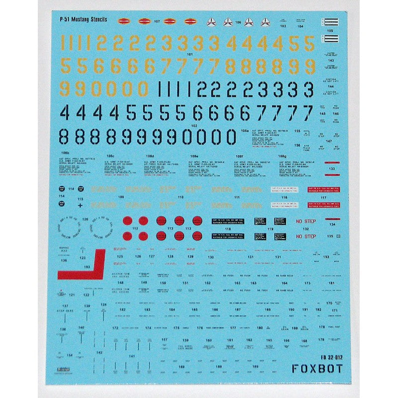 Foxbot 32-012 Decal: Stencils for North American P-51 Mustang Scale 1:32 for Aircraft Plastic Model Kit