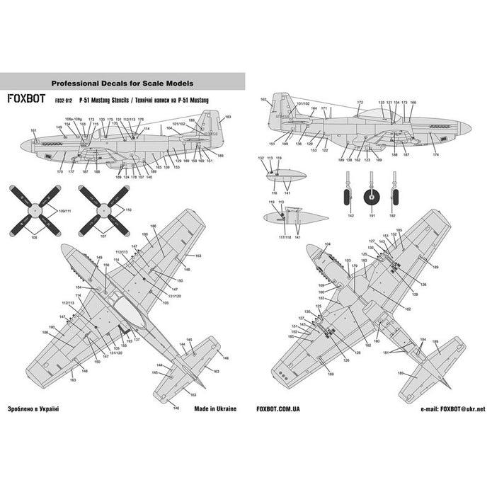 Foxbot 32-012 Decal: Stencils for North American P-51 Mustang Scale 1:32 for Aircraft Plastic Model Kit