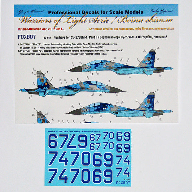 Foxbot 32-017 Decal Numbers for Su-27UBM-1 Ukrainian Air Forces, digital camouflage (Part II) Scale 1:32