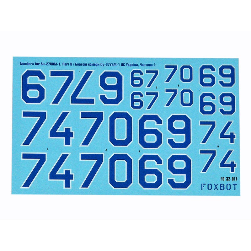 Foxbot 32-017 Decal Numbers for Su-27UBM-1 Ukrainian Air Forces, digital camouflage (Part II) Scale 1:32