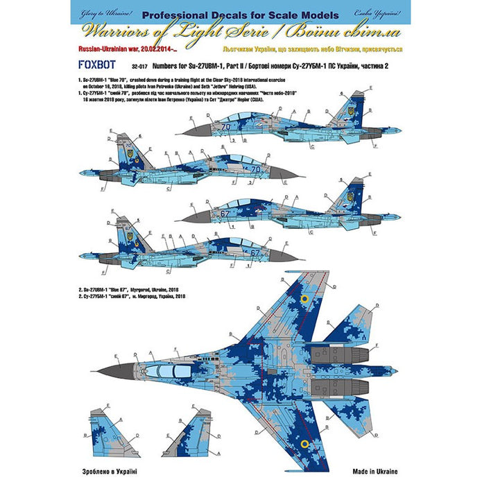 Foxbot 32-017 Decal Numbers for Su-27UBM-1 Ukrainian Air Forces, digital camouflage (Part II) Scale 1:32
