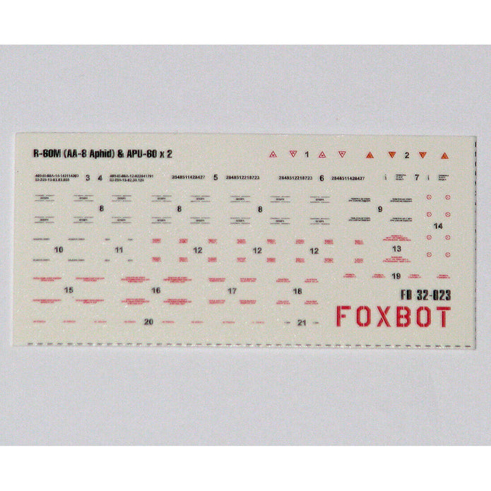 Foxbot 32-023 Decal: Stencils for Soviet Short-range air-to-air Missile R-60M (AA-8 Aphid) and APU-60 Pylon Scale 1:32