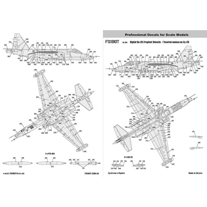 Foxbot 32-026 Decal: Stencils for Su-25M1, Ukrainian Air Forces Scale 1:32 for Aircraft Plastic Model Kit