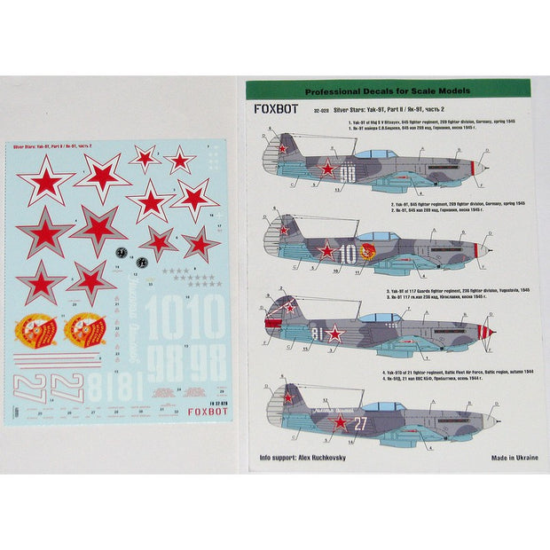 Foxbot 32-028 Decal Silver Stars: Yak-9T, Part II Scale 1:32 for Aircraft Plastic Model Kit