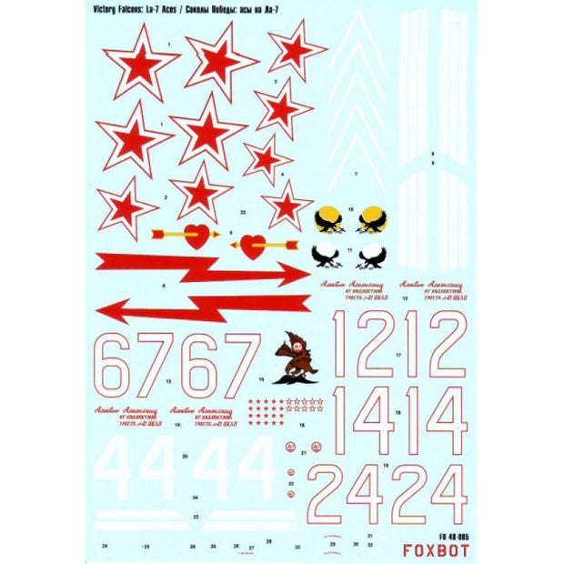 Foxbot 48-005 Decals "Victory Falcons": Aces on La-7 Scale 1:48 for Aircraft Plastic Model Kit