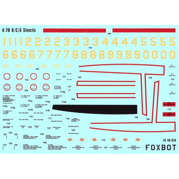Foxbot 48-010 Decals Stencils for Douglas A-20B/C/G Boston Scale 1:48 for Aircraft Plastic Model Kit