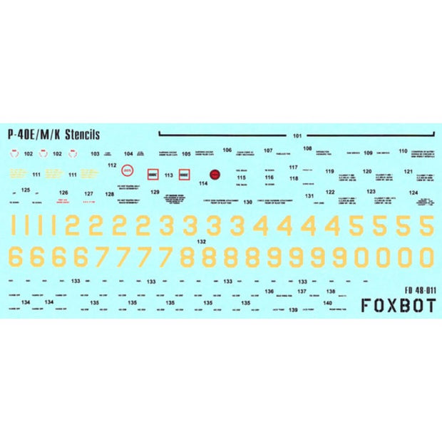 Foxbot 48-011 Decals Stencils for Curtiss P-40E/M/K Scale 1:48 for Aircraft Plastic Model Kit