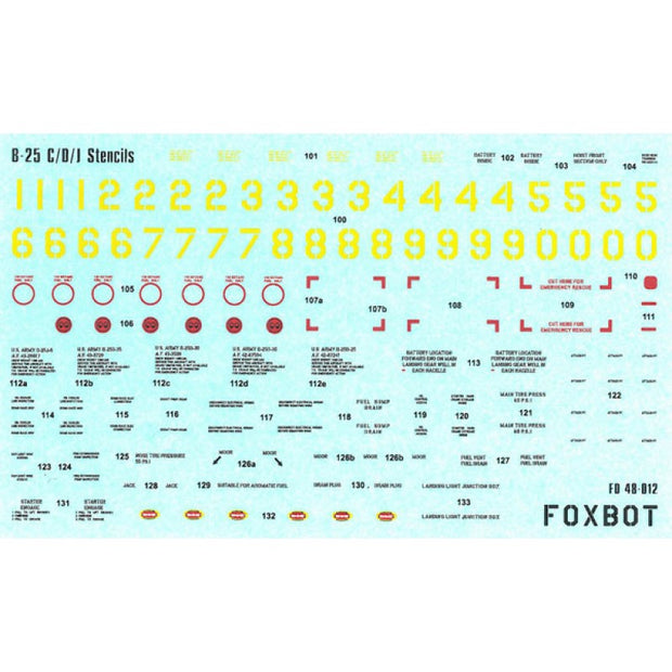 Foxbot 48-012 Decals Stencils for B-25C/D/J Mitchell Scale 1:48 for Aircraft Plastic Model Kit