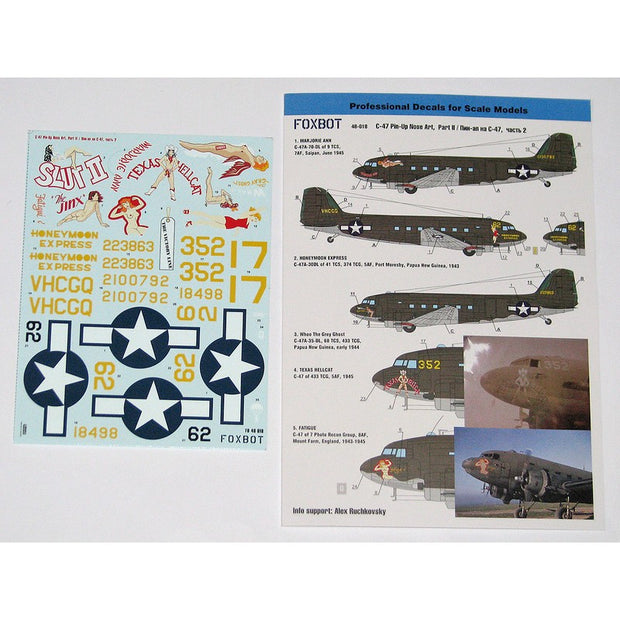Foxbot 48-018A Decals Douglas C-47 Skytrain/Dakota Pin-Up Nose Art Part II). Scale 1:48 for Aircraft Plastic Model Kit