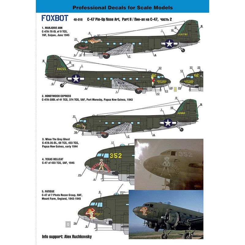Foxbot 48-018A Decals Douglas C-47 Skytrain/Dakota Pin-Up Nose Art Part II). Scale 1:48 for Aircraft Plastic Model Kit