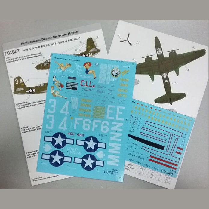 Foxbot 48-019 Decals Douglas A-20 Boston Pin-Up Nose Art and Stencils (Part I) Scale 1:48 for Aircraft Plastic Model Kit