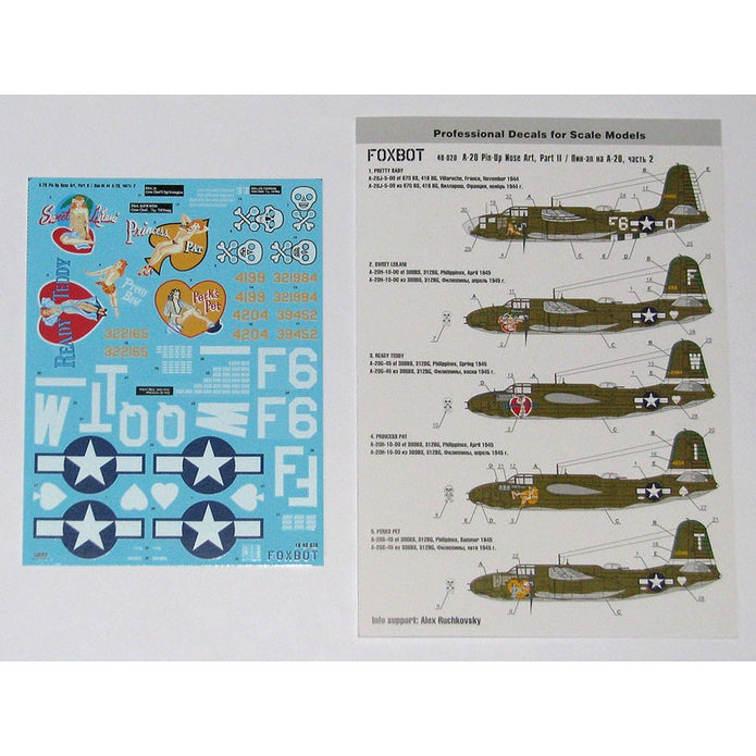 Foxbot 48-020A Decals Douglas A-20 Boston Pin-Up Nose Art (Part II) Scale 1:48 for Aircraft Plastic Model Kit