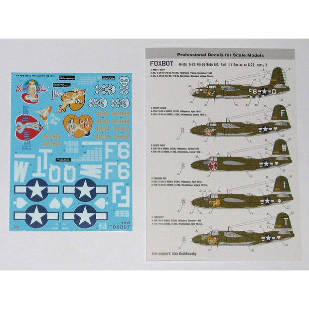 Foxbot 48-020A Decals Douglas A-20 Boston Pin-Up Nose Art (Part II) Scale 1:48 for Aircraft Plastic Model Kit