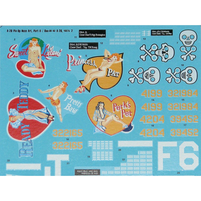 Foxbot 48-020 Decals Douglas A-20 Boston Pin-Up Nose Art and Stencils (Part II) Scale 1:48 for Aircraft Plastic Model Kit
