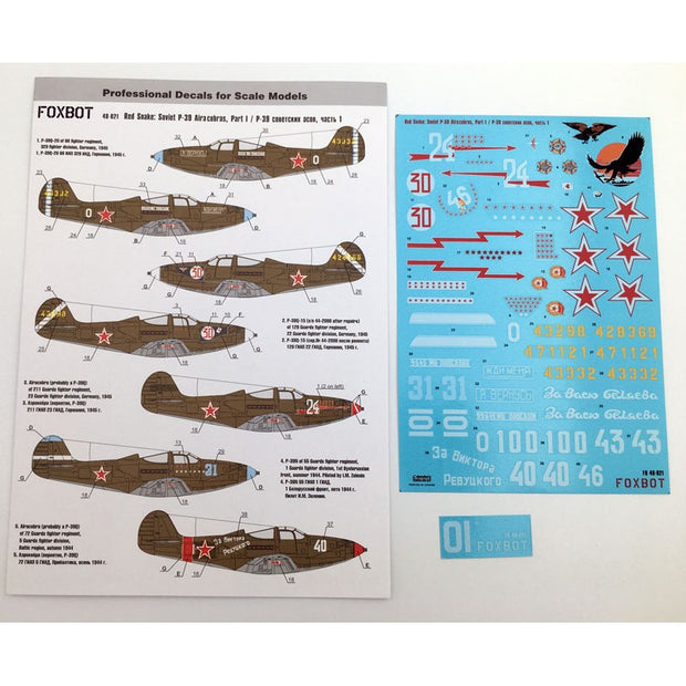 Foxbot 48-021A Decals Red Snake: Soviet Bell P-39 Airacobras, Part I Scale 1:48 for Aircraft Plastic Model Kit