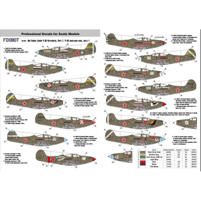 Foxbot 48-021 Decals Red Snake: Soviet Bell P-39 Airacobras and Stencils, Part I Scale 1:48 for Aircraft Plastic Model Kit