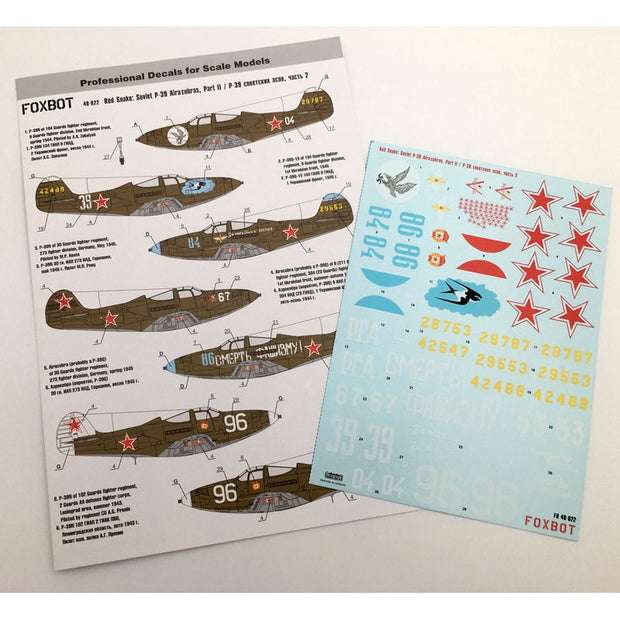 Foxbot 48-022A Decals Red Snake: Soviet Bell P-39 Airacobras, Part II Scale 1:48 for Aircraft Plastic Model Kit