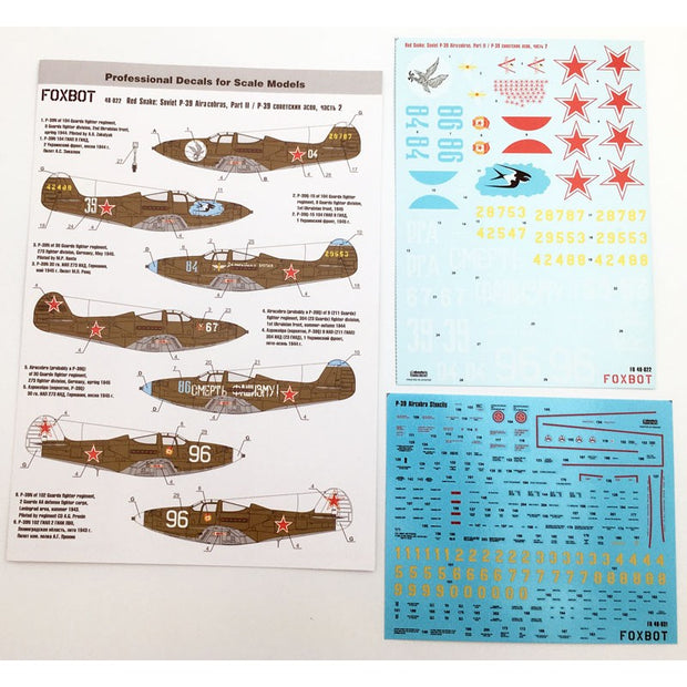 Foxbot 48-022 Decals Red Snake: Soviet Bell P-39 Airacobras and Stencils and Stencils, Part II Scale 1:48
