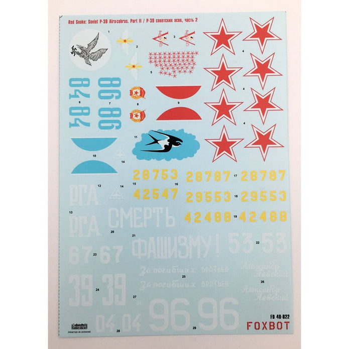 Foxbot 48-022 Decals Red Snake: Soviet Bell P-39 Airacobras and Stencils and Stencils, Part II Scale 1:48