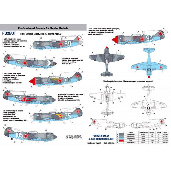 Foxbot 48-024 Decals La-5FN (Part 2) Scale 1:48 for Aircraft Plastic Model Kit
