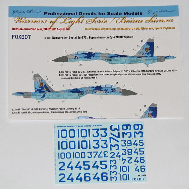 Foxbot 48-025 Decals Numbers for Su-27S Ukrainian Air Forces, digital camouflage Scale 1:48 for Aircraft Plastic Model Kit