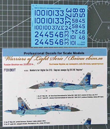 Foxbot 48-025 Decals Numbers for Su-27S Ukrainian Air Forces, digital camouflage Scale 1:48 for Aircraft Plastic Model Kit