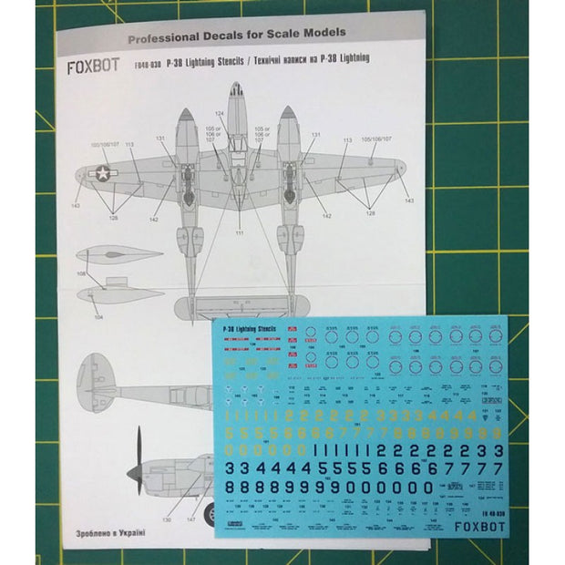 Foxbot 48-030 Decals Stencils for P-38 Lightning Scale 1:48 for Aircraft Plastic Model Kit