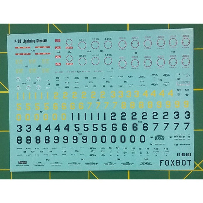 Foxbot 48-030 Decals Stencils for P-38 Lightning Scale 1:48 for Aircraft Plastic Model Kit
