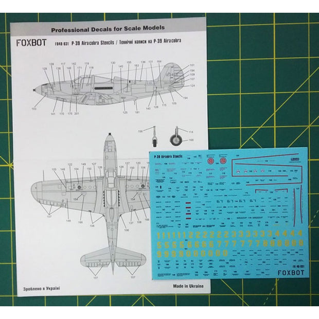 Foxbot 48-031 Decals Stencils for P-39 Airacobra Scale 1:48 for Aircraft Plastic Model Kit