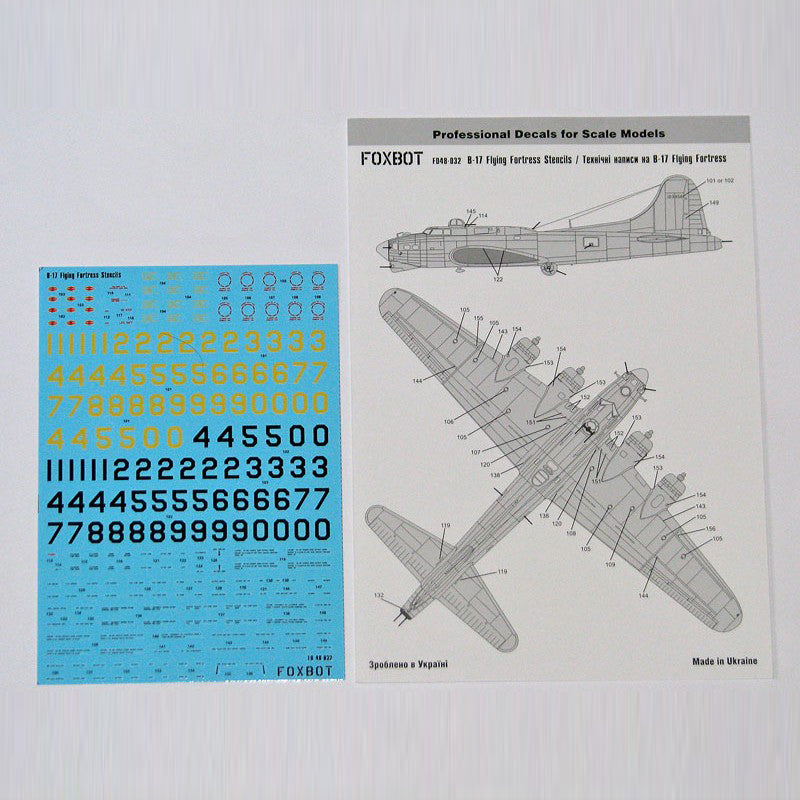 Foxbot 48-032 Decals Stencils for Boeing B-17 Flying Fortress Scale 1:48 for Aircraft Plastic Model Kit