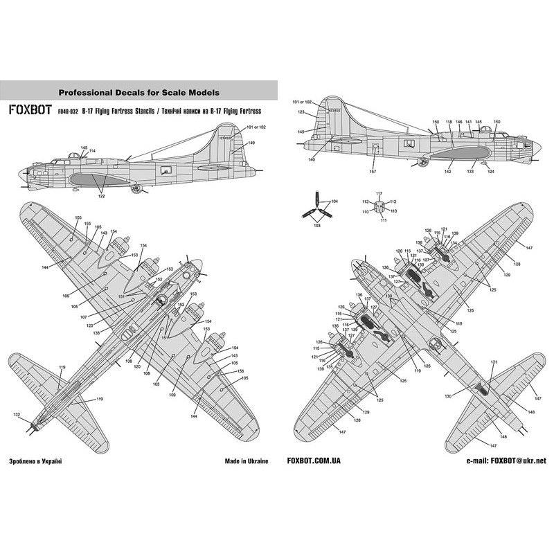 Foxbot 48-032 Decals Stencils for Boeing B-17 Flying Fortress Scale 1:48 for Aircraft Plastic Model Kit