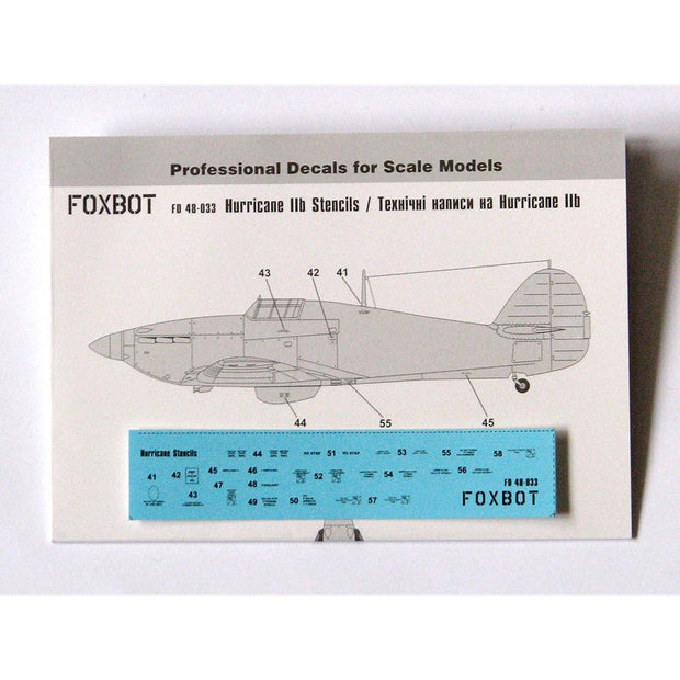 Foxbot 48-033 Decals Stencils for Hawker Hurricane Scale 1:48 for Aircraft Plastic Model Kit