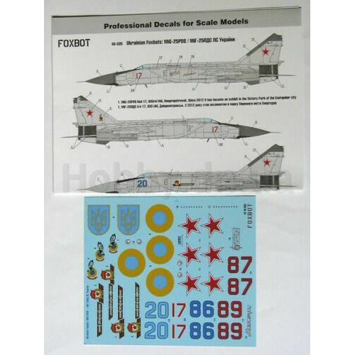 Foxbot 48-035 Decals Ukrainian Foxbats: MiG-25PDS Scale 1:48 for Aircraft Plastic Model Kit